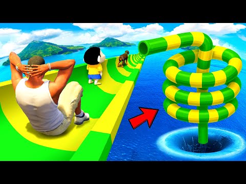 SHINCHAN AND FRANKLIN FOUND A STAIR WATER SLIDE ON HIS ROOF IN GTA 5