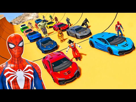CARROS de CORRIDA com HOMEM ARANHA e HERÓIS! Desafio Incrível na Rampa do LAGO - GTA V