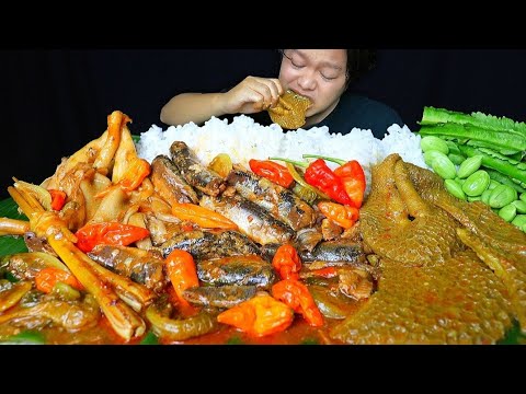 MENU DADAKAN MUKBANG IKAN KALENG PEDAS CABE RAWIT DAN BABAT SAPI