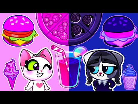 Black VS Pink Food Challenge | Cute Cartoons for Toddlers | Animated Kids Stories | Purr-Purr