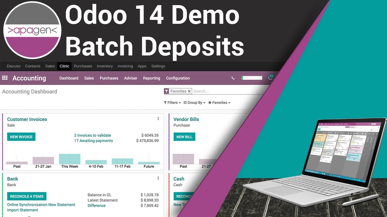 Odoo Demo - Odoo Accounting | Apagen Solutions Pvt. Ltd. (Odoo Service Provider) | 12/8/2020

In this video we are going to demonstrate one more interesting feature of #Odoo14 which is the #BatchDeposits. Odoo ...