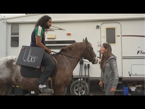 Picking Up Uber Riders On a Horse!