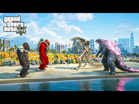 Godzilla 2024 & Dagon Skeleton vs Kong & ScarKing | GTA 5 Mods Ultimate Kaiju Battle