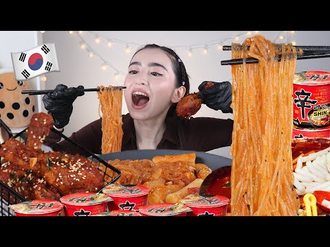 ASMR MUKBANG Viral Korean Food: Tteokbokki, Kimchi, Fried Chicken, Noodles 🤤🇰🇷