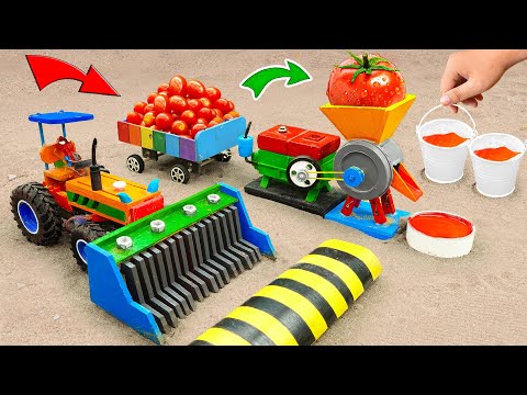 Top diy tractor making Ketchup with mini Grinder Machine | diy Bulldozer transporting Tomatoes