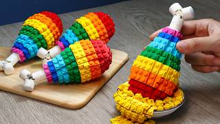 Super Crispy BEST LEGO Deep Fried Chicken Rainbow Food Challenge with Dipping Sauces Recipe IRL ASMR