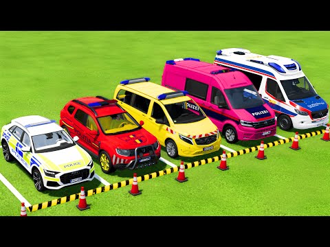 AUDI, DACIA, VOLKSWAGEN POLICE CARS & MERCEDES AMBULANCE EMERGENCY VEHICLES TRANSPORTING ! FS22