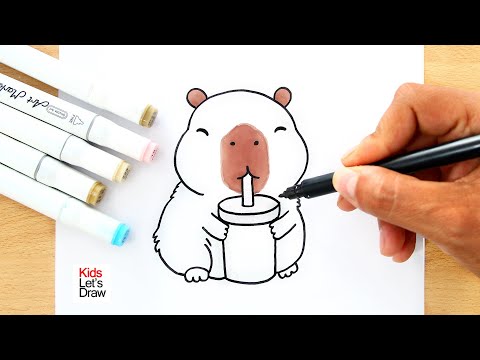 Cómo dibujar y pintar un CAPIBARA Kawaii | How to draw a Cute Capybara drinking Bubble Tea