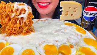 ASMR EXTRA CHEESY FIRE NOODLES + FRIED EGGS MUKBANG MASSIVE Eating Sounds