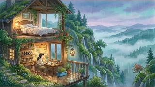 Stormy Night at the Cliffside House | Ghibli Rain Ambience & Waterfall Sounds