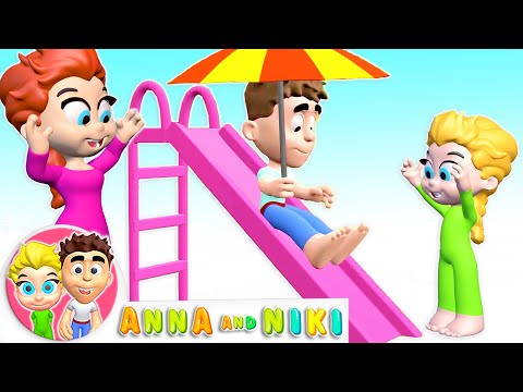 Niki and Anna have fun day on Outdoor playground