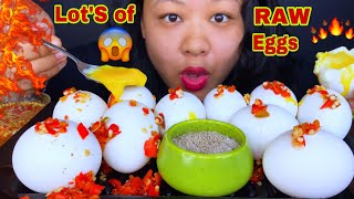 LOT OF RAW EGGS WITH SPICY RED CHILLI SAUCE EATING CHALLENGE | EGGS EATING CHALLENGE | ASMR MUKBANG