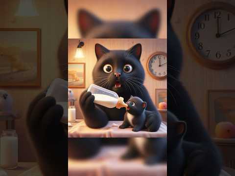 2.8 million views Black Cat Steals Cow Milk?! 😱 Must-See 2024  #cat #kitten #cute #ai #funny #viral