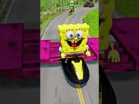 Skibidi Toilets & Weird Cars Going to Giant Pit Pac Man and Bridge Bollard Spikec in BeamNG.drive
