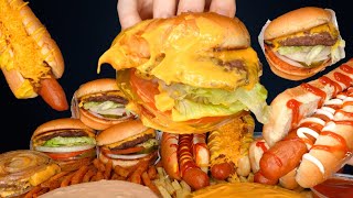 ASMR MUKBANG IN-N-OUT BURGERS PINK'S HOT DOGS CRISPY FRIES & TAKIS | WITH CHEESE