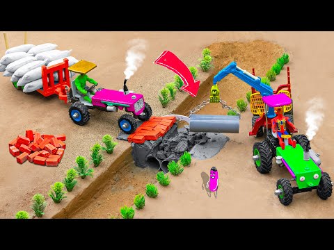 diy mini tractor construction bridge across the river with bricks science project | @sunfarming7533