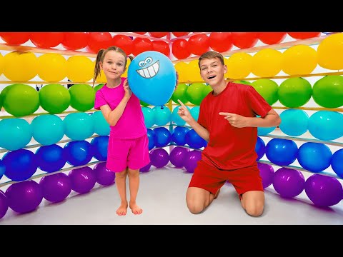 🧊🎈 Divertidos retos para niños con un cubo mágico hecho de globos | Vania Mania ESP