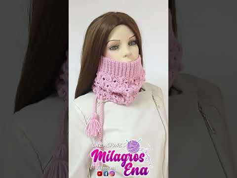 GORRO Y CUELLO TEJIDOS A CROCHET EN PUNTO ABANICO Y ROCOCO