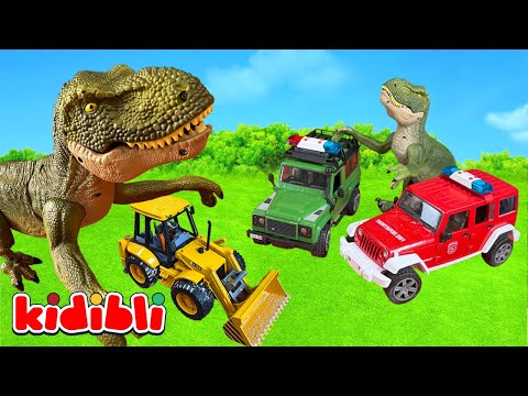 T-Rex ataca Escavadeira e rouba Ovo de Dinossauro 🦖🚜 Brinquedo Caminhões para Crianças | Kidibli