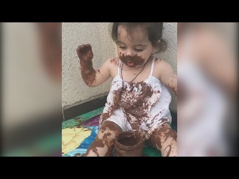 CUTE BABY Taking Chocolate Bath