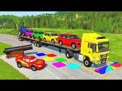 Flatbed Truck McQueen | Transportation with Truck - Pothole vs Car #22 | BeamNG.Drive Gameplay