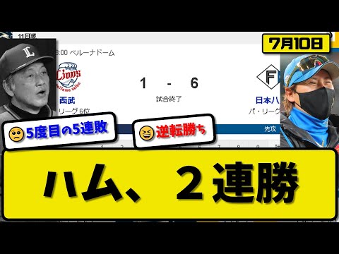 【5位vs6位】日本ハムファイターズが西武ライオンズに6-1で勝利…7月10日逆転勝ちで2連勝…先発金村7回1失点…郡司&マルティネス&清宮が活躍【最新・反応集・なんJ・2ch】プロ野球