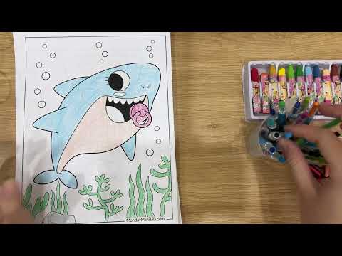 Color the blue shark sucking on a pink pacifier