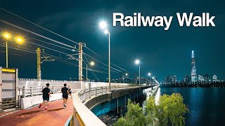 Seoul Night Walk through Hangang Railway Bridge Under a Purple Sunset | Korea Travel 4K HDR