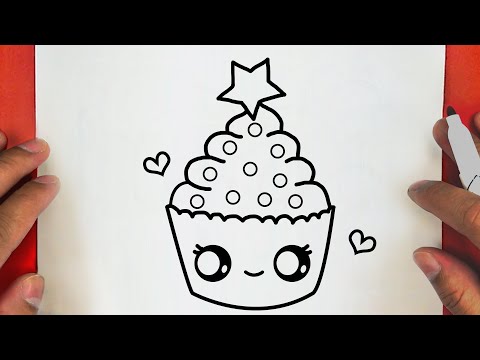 HOW TO DRAW A CUTE CHRISTMAS CUPCAKE TREE, STEP BY STEP, DRAW Cute things