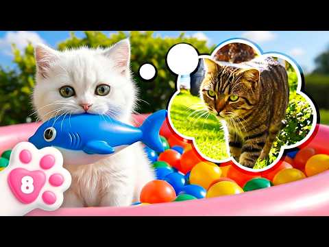 Kitten Kefir wants to play with his toys, but another cat is being unfriendly.