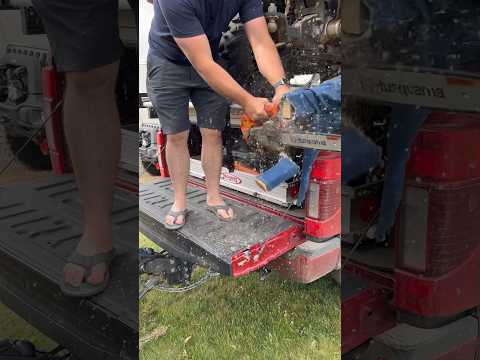 Chainsaw against blue jeans…#safetyfirst #humor #ford #truckbossdecks #stihl #husqvarna￼￼ #tips