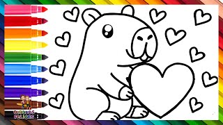 Dibuja y Colorea Un Capibara Tierno 🐹❤️🧡💛💚💙💜🌈 Dibujos Para Niños