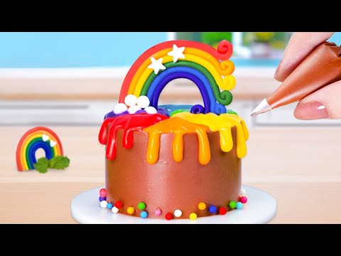 Rainbow Chocolate Cake 🌈 Fancy Miniature Rainbow Chocolate Cake Decorating 🌈Tiny Cakes