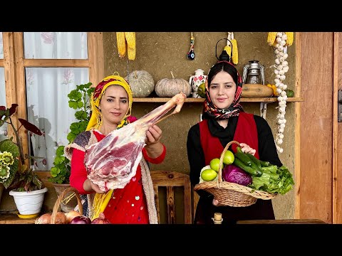 IRAN Rural Life in Rainy Mountain Village | Cooking Lamb Stew and Rice