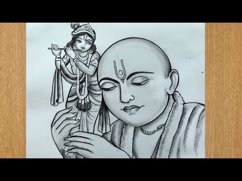 how to draw lord krishna and mahapravu shri chaitanya for rath yatra special,rath yatra drawing,
