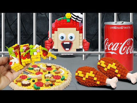 Lego Food: Mukbang Color Emoji in Prison | Apu fights for food | ASMR Sound
