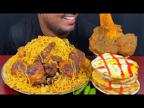 ASMR: Eating Chicken Noodles, Egg Omlette, Spicy Big Beef Nalli || Eating Show