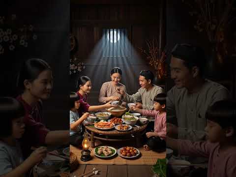 Gia đình Việt Nam xưa quây quần bên mâm cơm gạo mới #huongviquehuong