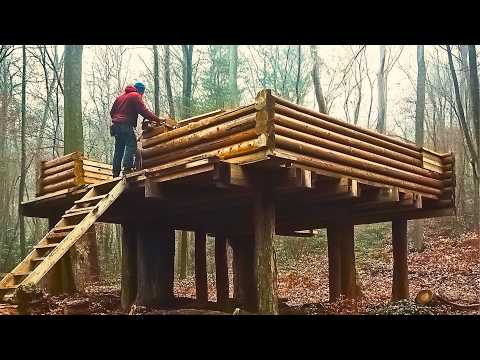 Man Builds 2-Story Lodge in the Forest | Start to Finish by @TheOffGridExperience