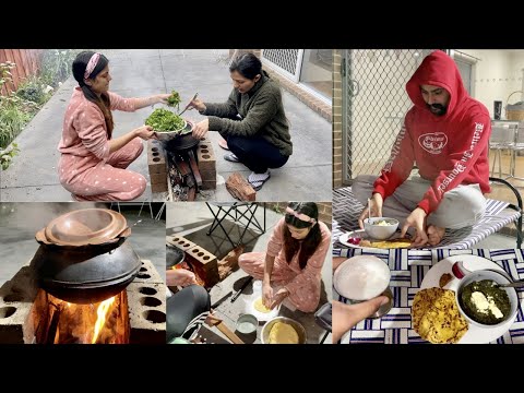 SARSON KA SAAG DESI STYLE | Makki Ki Roti On Desi Chulha | Inder & Kirat