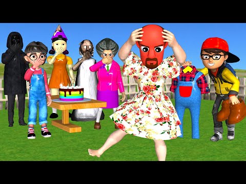 Scary Teacher 3D Nick and Tani Troll Change Dresses Scary Stranger in the Squid Game's Party