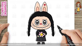 How to Draw a Cute Labubu 'Love Me' Doll Wednesday Girl | The Monsters Doll Simple & Easy for Kids