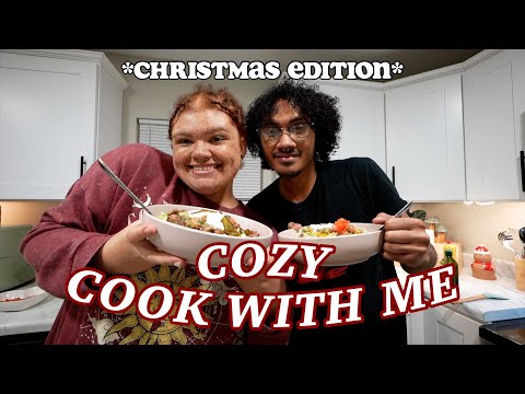 cozy cook with me with christmas music! | Chipotle Bowls at Home | vlogmas day 5