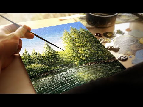 Painting A Beautiful Landscape in Real Time with Acrylics - Paint with Ryan