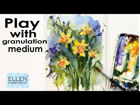 Watercolor daffodils with granulation medium