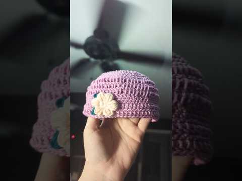 made a little #beanie for my #baby #crochet #yarn #cotton #pink #flower #floral #freehand #diy