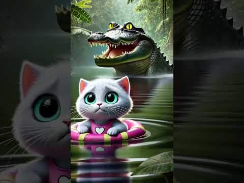 Hero Daddy Cat's Brave Fight to Save His Kitten from a Crocodile! 🐾🦖 Will He Succeed? #shorts