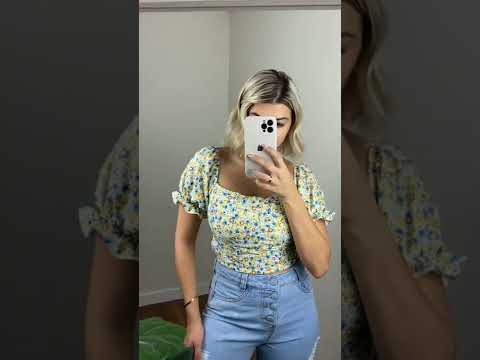 Cropped Ciganinha Florido Amarelo