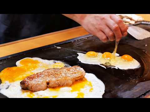 Japanese Food - The BEST PORK CHOP OMELETTE in Osaka! Okonomiyaki Dontaku Japan