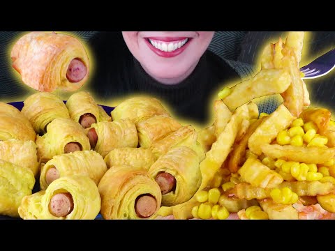 PUFF PASTRY SAUSAGE ROLLS🌭 & CORN FRIES🍟 - ASMR Eating Sounds | No Talking Mukbang - 먹방